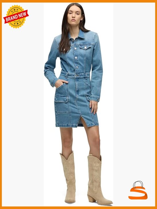 Dresses & Skirts - Long Sleeve Denim Dress with Cargo Pockets